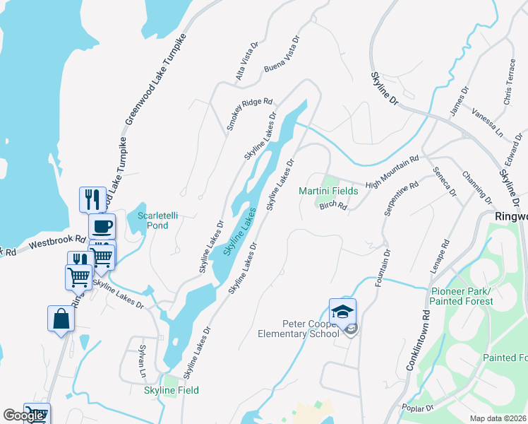 map of restaurants, bars, coffee shops, grocery stores, and more near 357 Skyline Lakes Drive in Ringwood