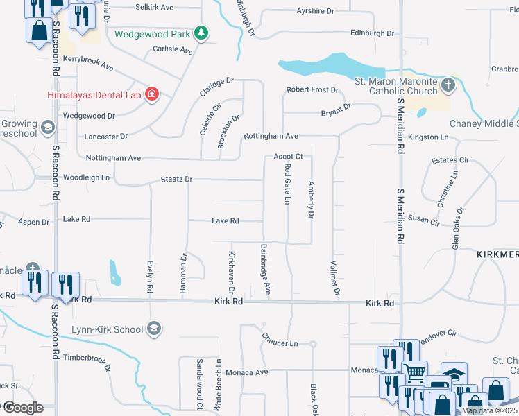 map of restaurants, bars, coffee shops, grocery stores, and more near 2768 Bainbridge Avenue in Youngstown