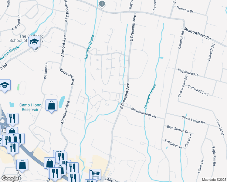 map of restaurants, bars, coffee shops, grocery stores, and more near 122 Surrey Court in Ramsey