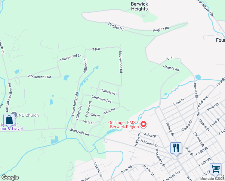 map of restaurants, bars, coffee shops, grocery stores, and more near 23 Juniper St in Berwick