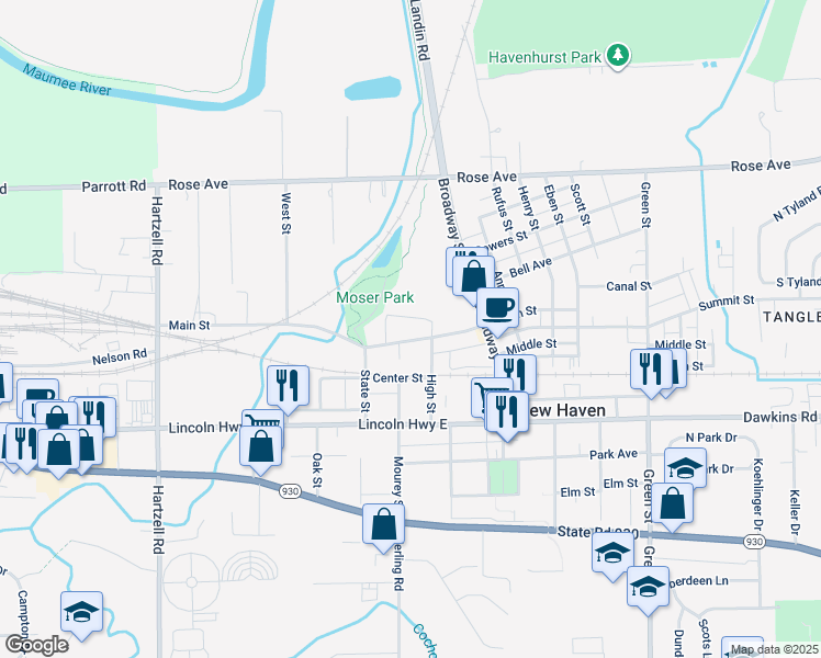 map of restaurants, bars, coffee shops, grocery stores, and more near 723 Main Street in New Haven
