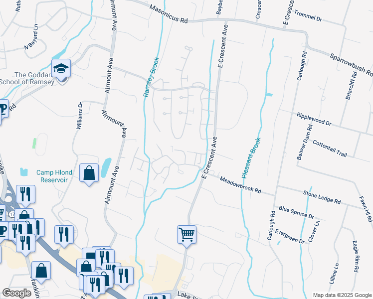 map of restaurants, bars, coffee shops, grocery stores, and more near 122 Surrey Court in Ramsey