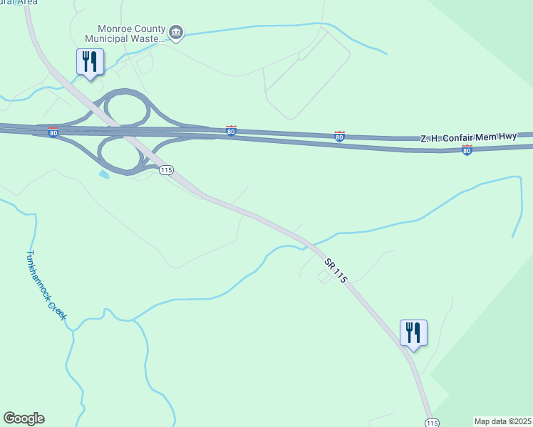 map of restaurants, bars, coffee shops, grocery stores, and more near 5250 Pennsylvania 115 in Blakeslee