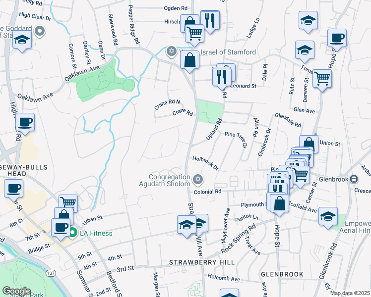 map of restaurants, bars, coffee shops, grocery stores, and more near 370 Strawberry Hill Avenue in Stamford