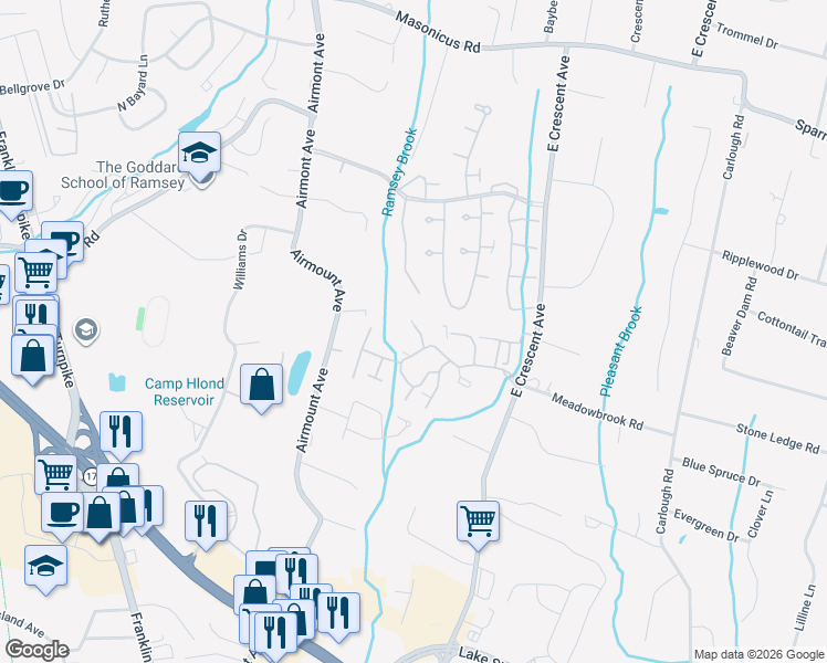 map of restaurants, bars, coffee shops, grocery stores, and more near 807 Newport Drive in Ramsey