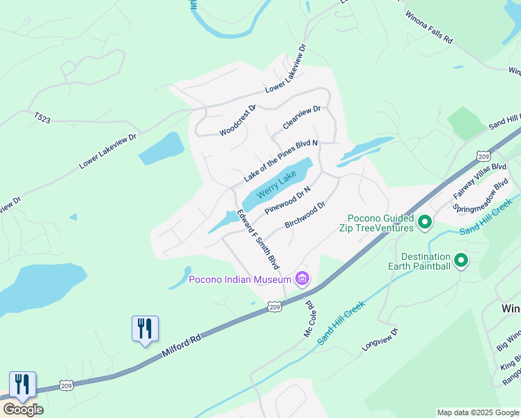 map of restaurants, bars, coffee shops, grocery stores, and more near 148 Pinewood Drive North in East Stroudsburg