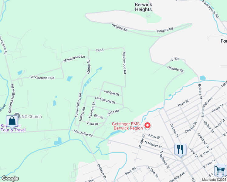 map of restaurants, bars, coffee shops, grocery stores, and more near 23 Juniper St in Berwick