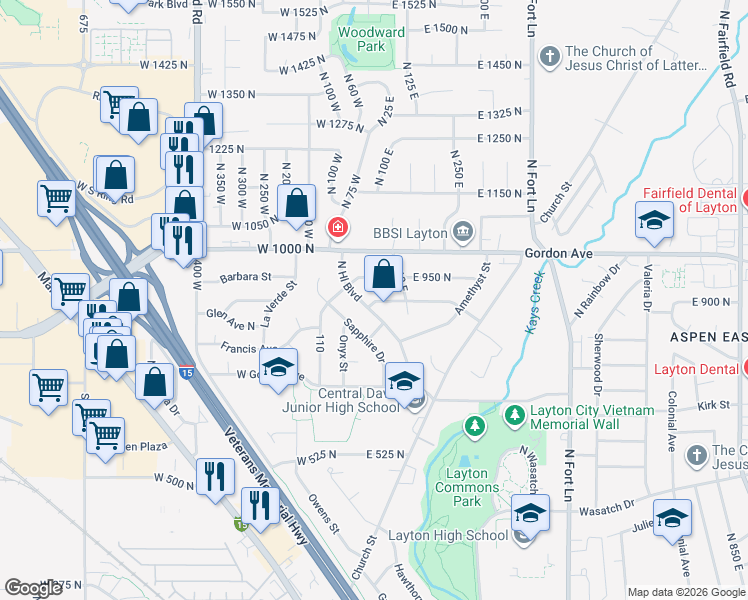 map of restaurants, bars, coffee shops, grocery stores, and more near 13 East 900 North in Layton