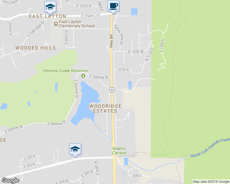 map of restaurants, bars, coffee shops, grocery stores, and more near 912 Eastside Drive in Layton
