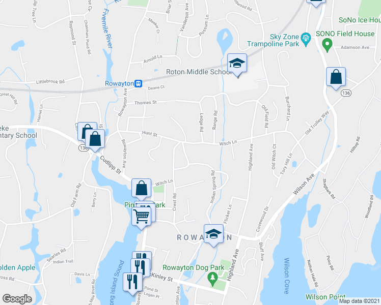 map of restaurants, bars, coffee shops, grocery stores, and more near 10 Bittersweet Trail in Norwalk