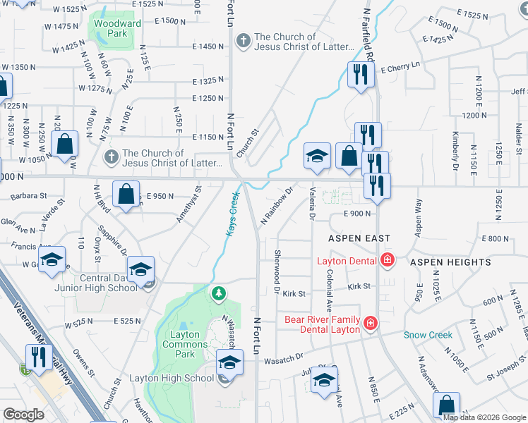 map of restaurants, bars, coffee shops, grocery stores, and more near 856 Elm Street in Layton