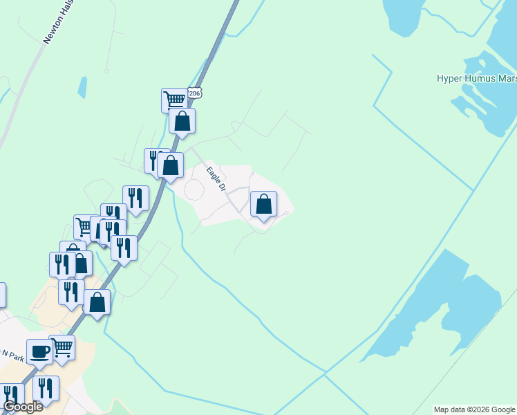map of restaurants, bars, coffee shops, grocery stores, and more near 14 Rhea Run in Newton