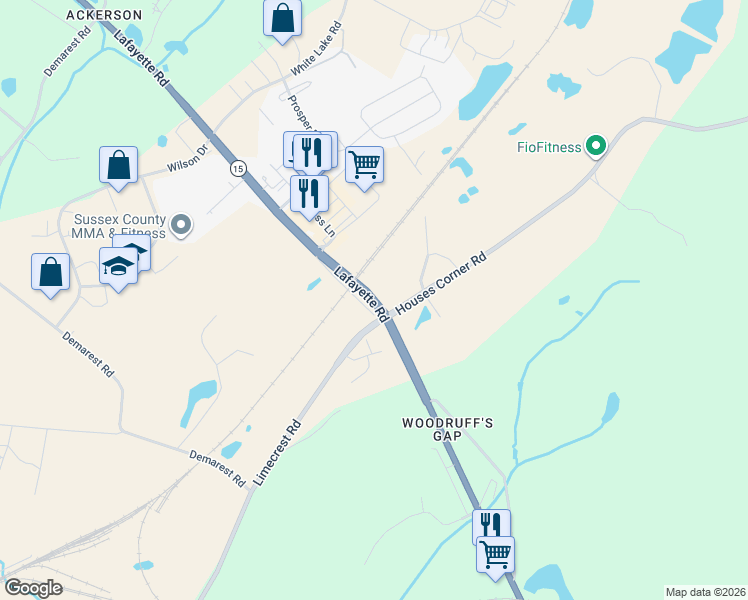 map of restaurants, bars, coffee shops, grocery stores, and more near 462 Lafayette Road in Lafayette Township