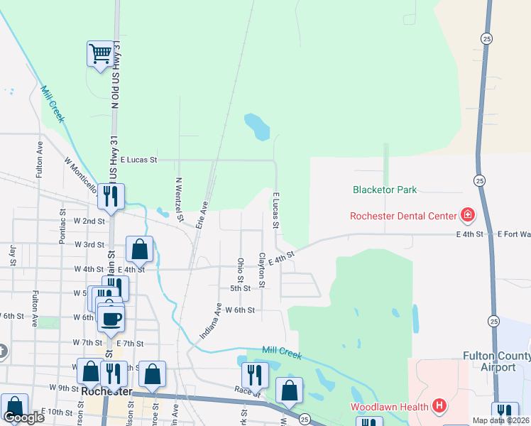 map of restaurants, bars, coffee shops, grocery stores, and more near 91-117 Clayton Street in Rochester