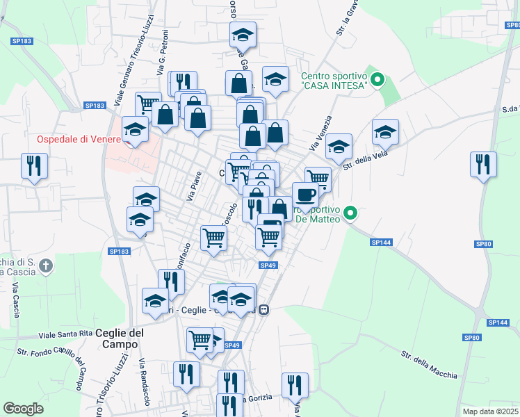 map of restaurants, bars, coffee shops, grocery stores, and more near 1 Via di Carbonara Duomo in Bari