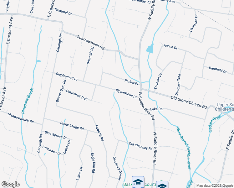 map of restaurants, bars, coffee shops, grocery stores, and more near 22 Ripplewood Drive in Upper Saddle River