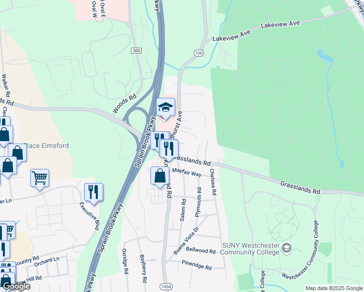 map of restaurants, bars, coffee shops, grocery stores, and more near 46 Pleasant Ridge Road in Valhalla