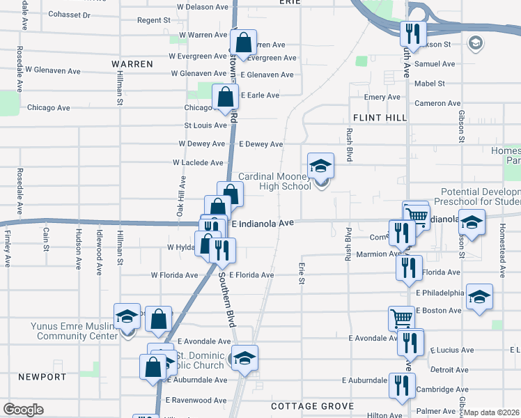 map of restaurants, bars, coffee shops, grocery stores, and more near in Youngstown