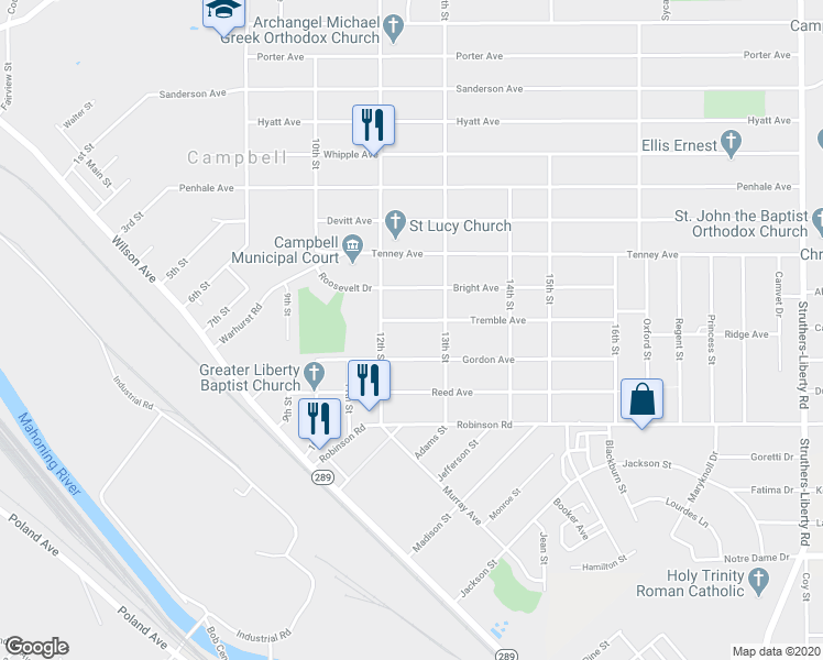 map of restaurants, bars, coffee shops, grocery stores, and more near 47 Tremble Avenue in Campbell
