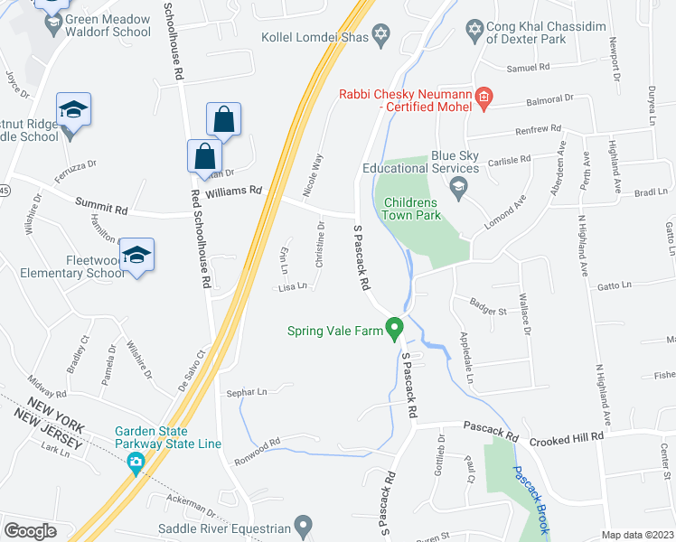 map of restaurants, bars, coffee shops, grocery stores, and more near 557 South Pascack Road in Spring Valley