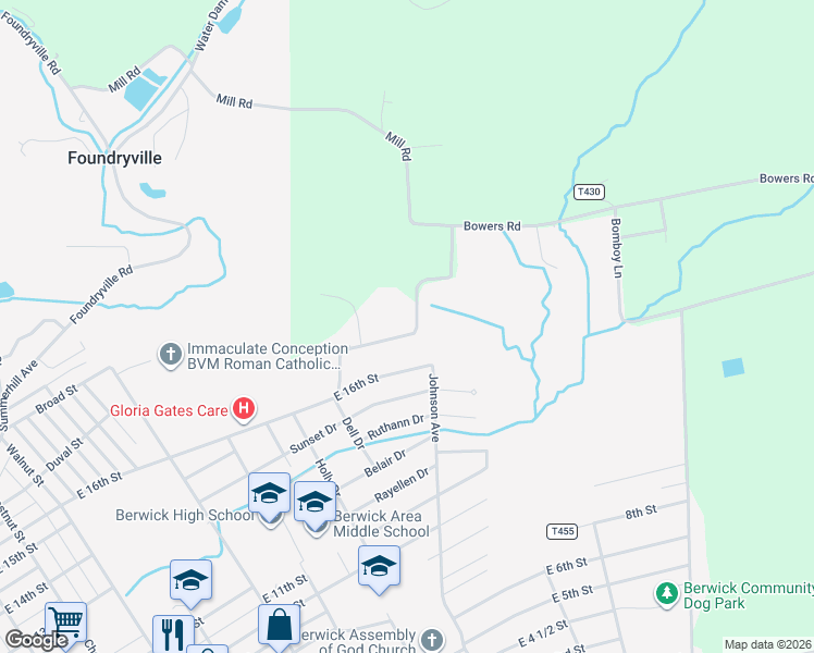 map of restaurants, bars, coffee shops, grocery stores, and more near 1013-1049 Township Road 432 in Berwick
