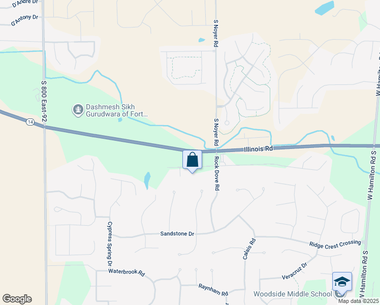 map of restaurants, bars, coffee shops, grocery stores, and more near 14125 Illinois Road in Fort Wayne