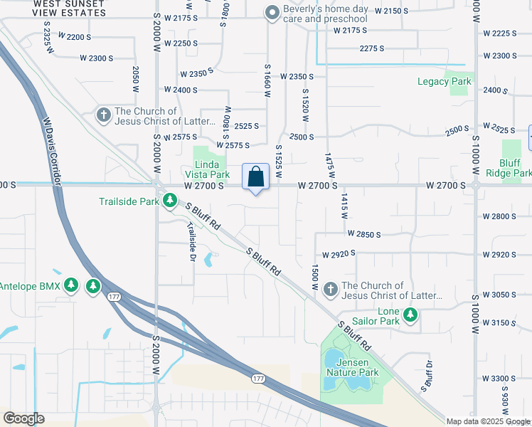map of restaurants, bars, coffee shops, grocery stores, and more near 1664 West 2770 South in Syracuse