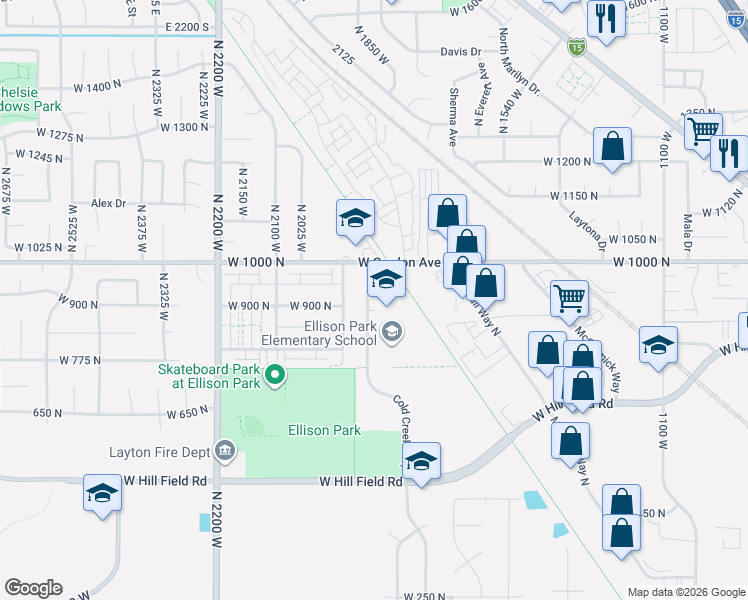 map of restaurants, bars, coffee shops, grocery stores, and more near 916 Cold Creek Way in Layton