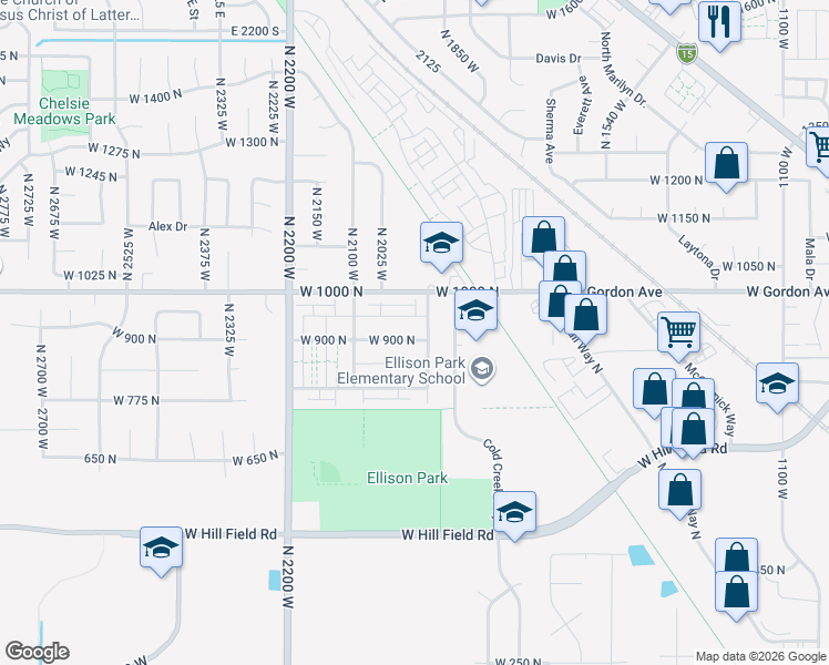 map of restaurants, bars, coffee shops, grocery stores, and more near 1950 West 900 North in Layton