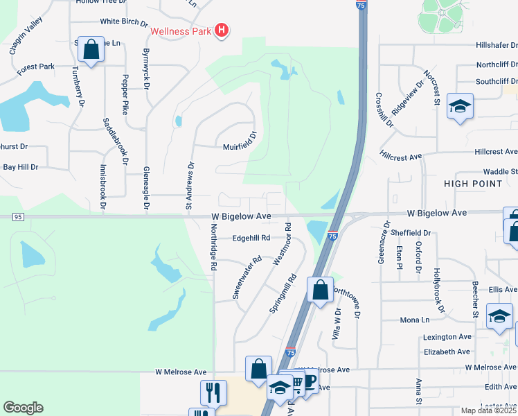 map of restaurants, bars, coffee shops, grocery stores, and more near 901 County Road 95 in Findlay