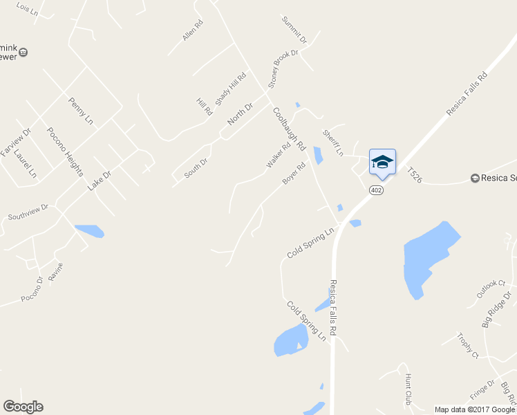 map of restaurants, bars, coffee shops, grocery stores, and more near Boyer Road in East Stroudsburg