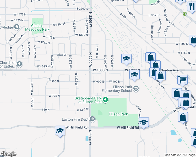 map of restaurants, bars, coffee shops, grocery stores, and more near 929 North 2125 West in Layton