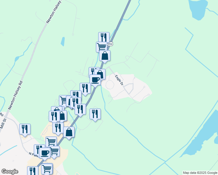 map of restaurants, bars, coffee shops, grocery stores, and more near 23 Sparrow Circle in Newton