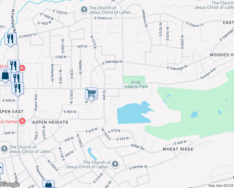 map of restaurants, bars, coffee shops, grocery stores, and more near 1545 East 975 North in Layton