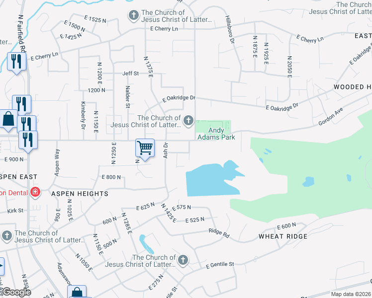 map of restaurants, bars, coffee shops, grocery stores, and more near 1545 East 975 North in Layton