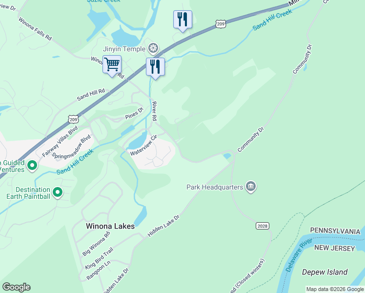 map of restaurants, bars, coffee shops, grocery stores, and more near 1210 Hillcrest Circle in East Stroudsburg