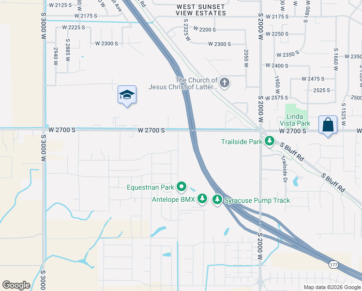 map of restaurants, bars, coffee shops, grocery stores, and more near 2833 South 2400 West in Syracuse