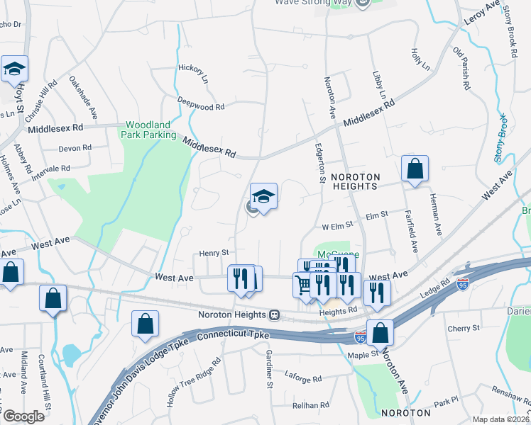 map of restaurants, bars, coffee shops, grocery stores, and more near 204 Hollow Tree Ridge Road in Darien