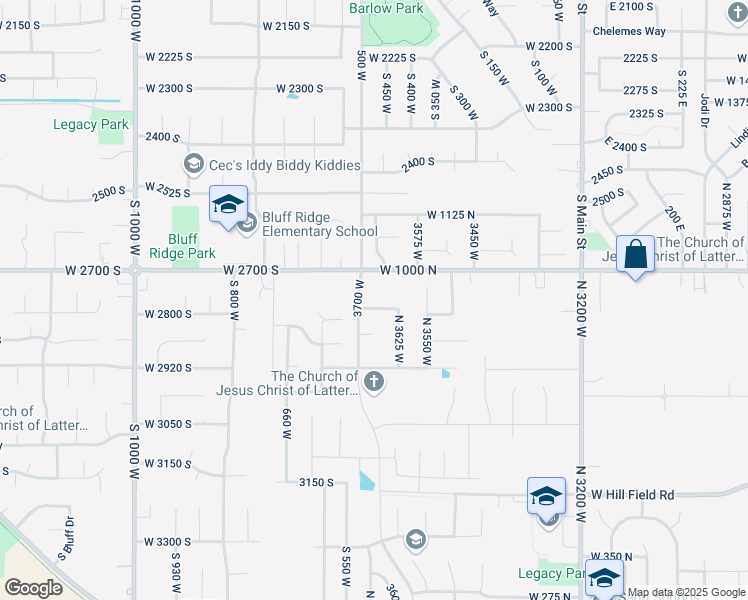 map of restaurants, bars, coffee shops, grocery stores, and more near 3684 West 925 North in Layton