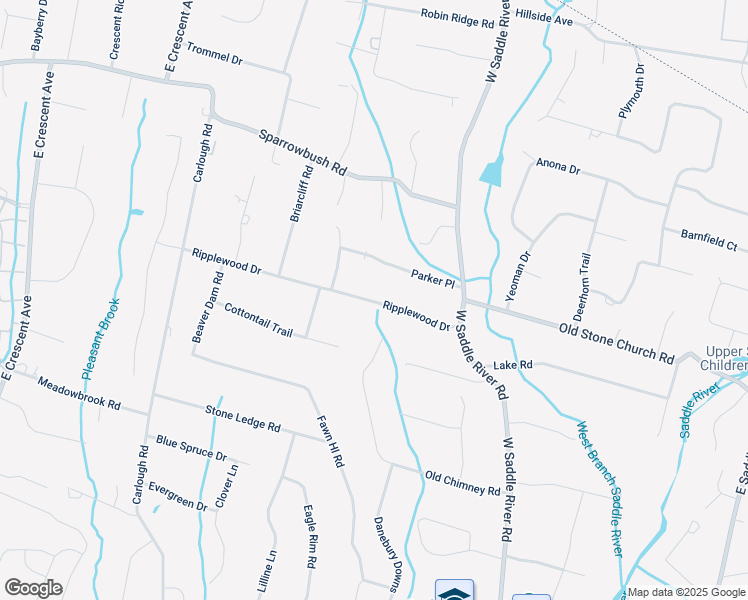 map of restaurants, bars, coffee shops, grocery stores, and more near 22 Ripplewood Drive in Upper Saddle River