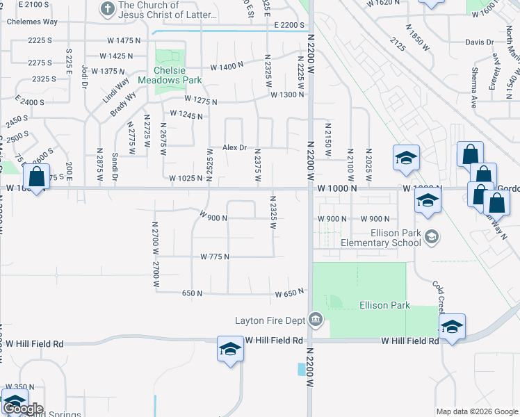 map of restaurants, bars, coffee shops, grocery stores, and more near 938 2350 West in Layton