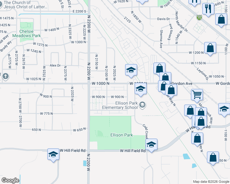 map of restaurants, bars, coffee shops, grocery stores, and more near 1015 North 2025 West in Layton