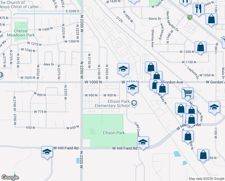 map of restaurants, bars, coffee shops, grocery stores, and more near 1945 West Gordon Avenue in Layton