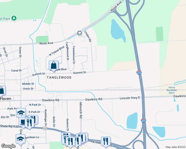 map of restaurants, bars, coffee shops, grocery stores, and more near 2048 Summit Street in New Haven