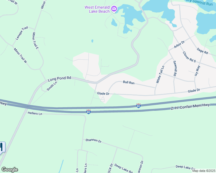 map of restaurants, bars, coffee shops, grocery stores, and more near 111 Bull Run in Long Pond