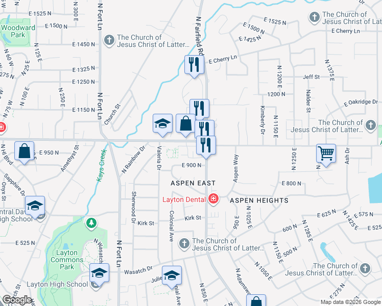 map of restaurants, bars, coffee shops, grocery stores, and more near 819 East Gordon Avenue in Layton