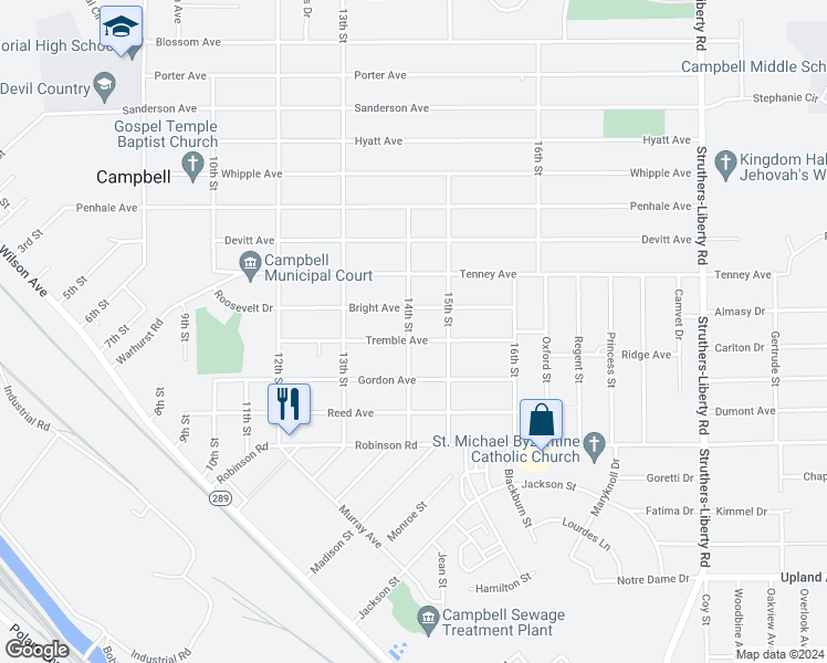 map of restaurants, bars, coffee shops, grocery stores, and more near 144 Tremble Avenue in Campbell