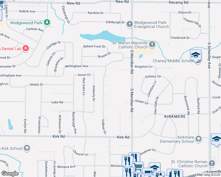map of restaurants, bars, coffee shops, grocery stores, and more near 2451 David Court in Youngstown