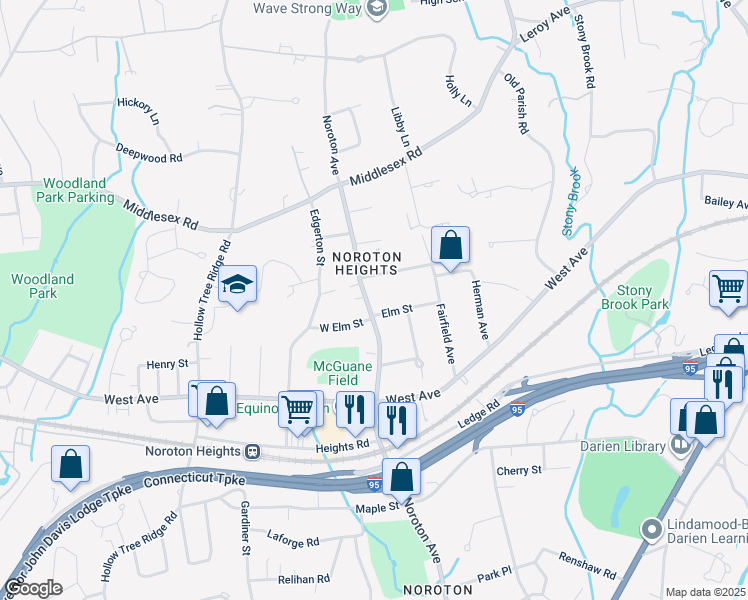 map of restaurants, bars, coffee shops, grocery stores, and more near 240 Noroton Avenue in Darien