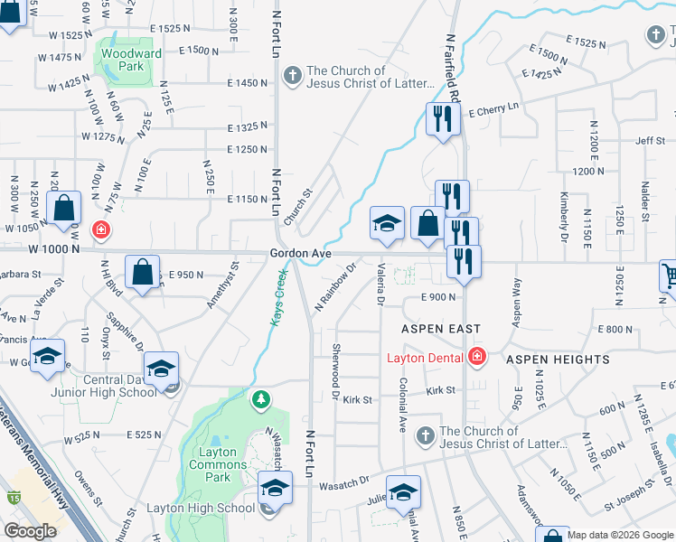 map of restaurants, bars, coffee shops, grocery stores, and more near 540 East Quail Lane in Layton